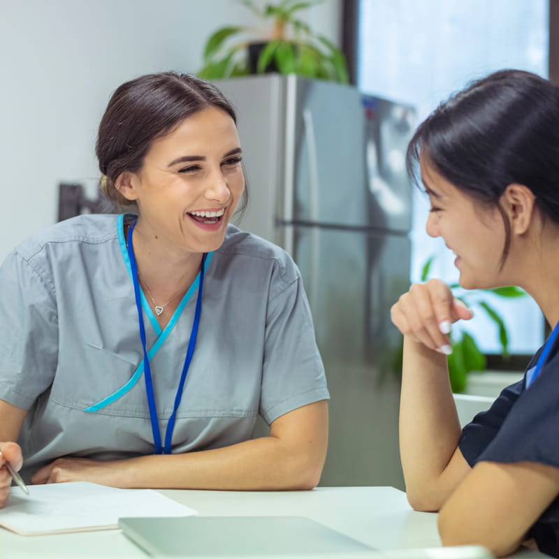 veterinary staff in break room