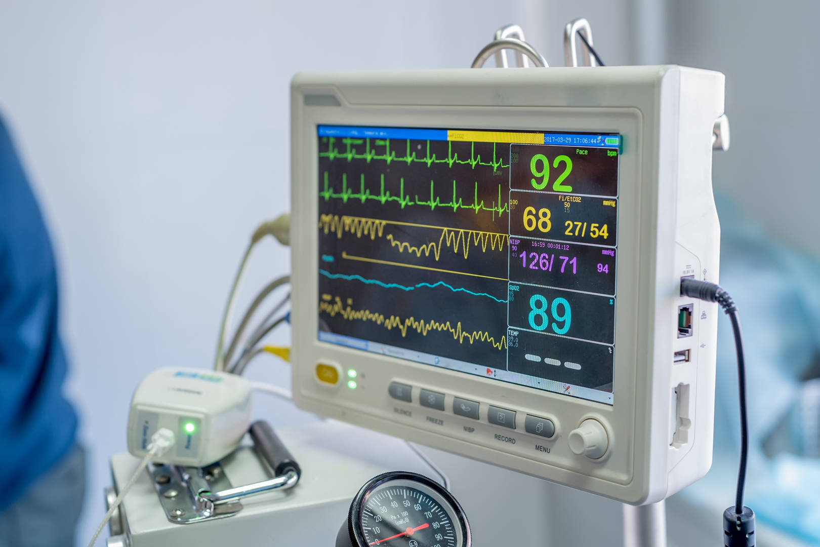 Heart, pulse and blood pressure monitor.